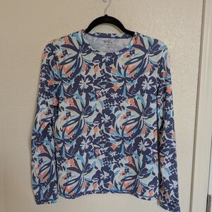 Roxy Sea Skippin Printed Long Sleeve UPF 50 Rash Guard Top M Floral